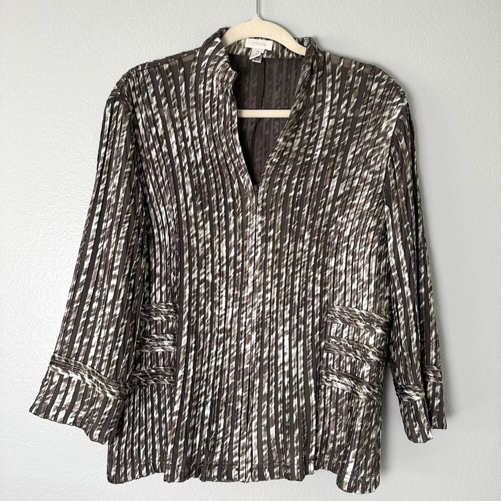 Chico's Women's‎ Size (2/US L)Julianne Jacket Shiny Brown Mesh Zip Up